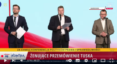Konferencja prasowa, na której ujawniono dokumenty dotyczące mieszkania Karola Nawrockiego.